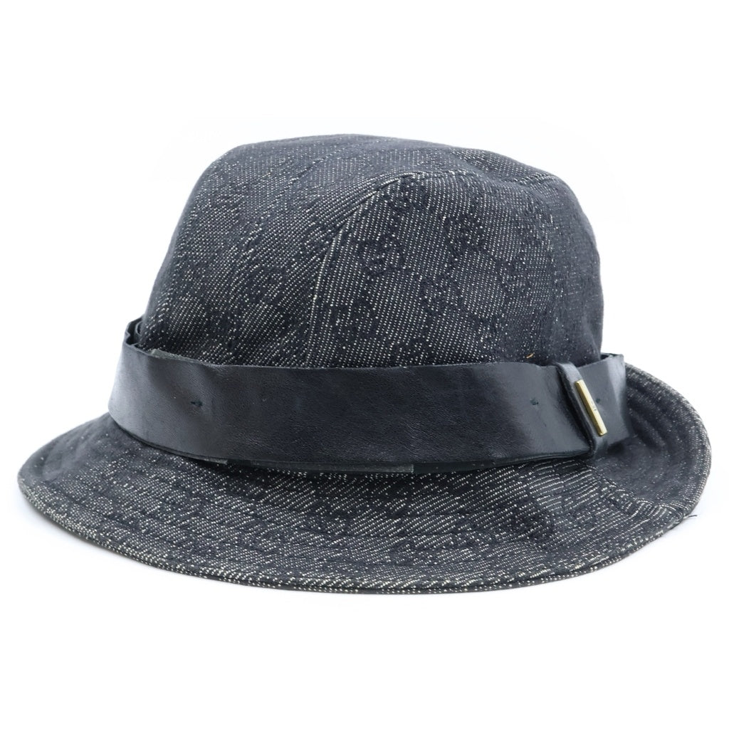 GUCCI(グッチ) GGキャンバス 総柄 バケットハット バケハ キャンバス レザー ブラック レディース