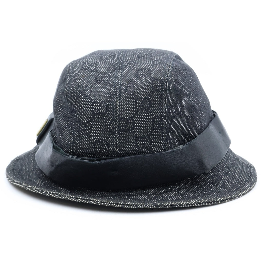 GUCCI(グッチ) GGキャンバス 総柄 バケットハット バケハ キャンバス レザー ブラック レディース