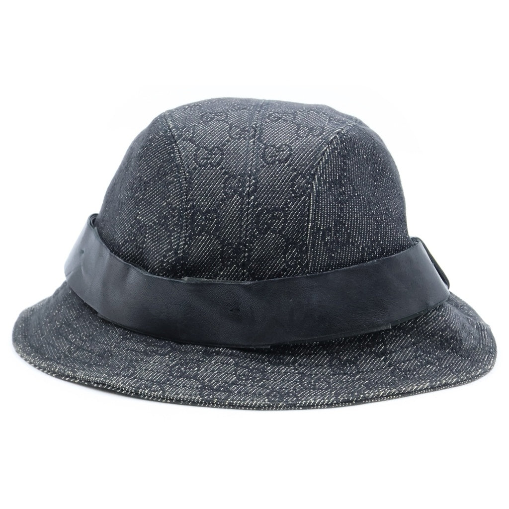 GUCCI(グッチ) GGキャンバス 総柄 バケットハット バケハ キャンバス レザー ブラック レディース