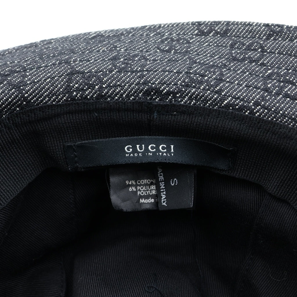 GUCCI(グッチ) GGキャンバス 総柄 バケットハット バケハ キャンバス レザー ブラック レディース