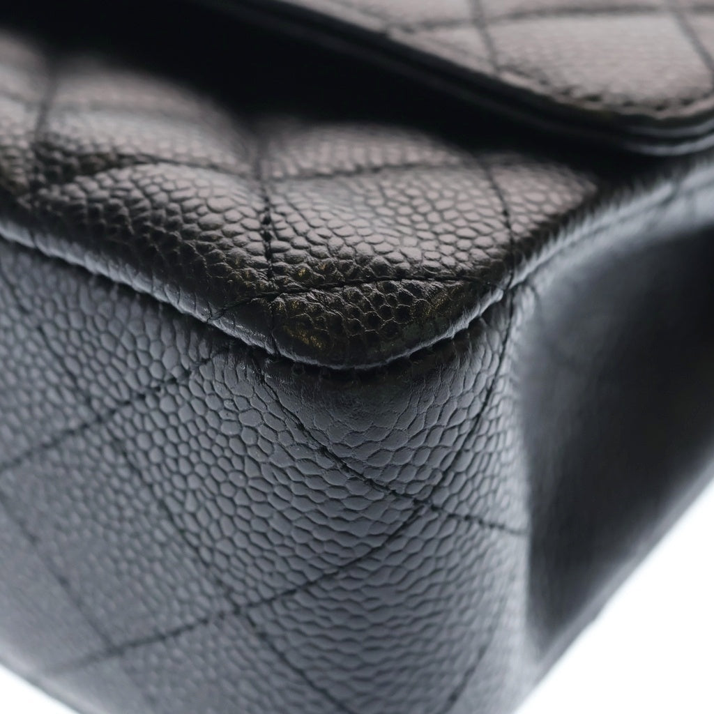 CHANEL(シャネル) マトラッセ25 WフラップWチェーンショルダーバッグ ブラック キャビアスキン A01112 シルバー金具 レディース