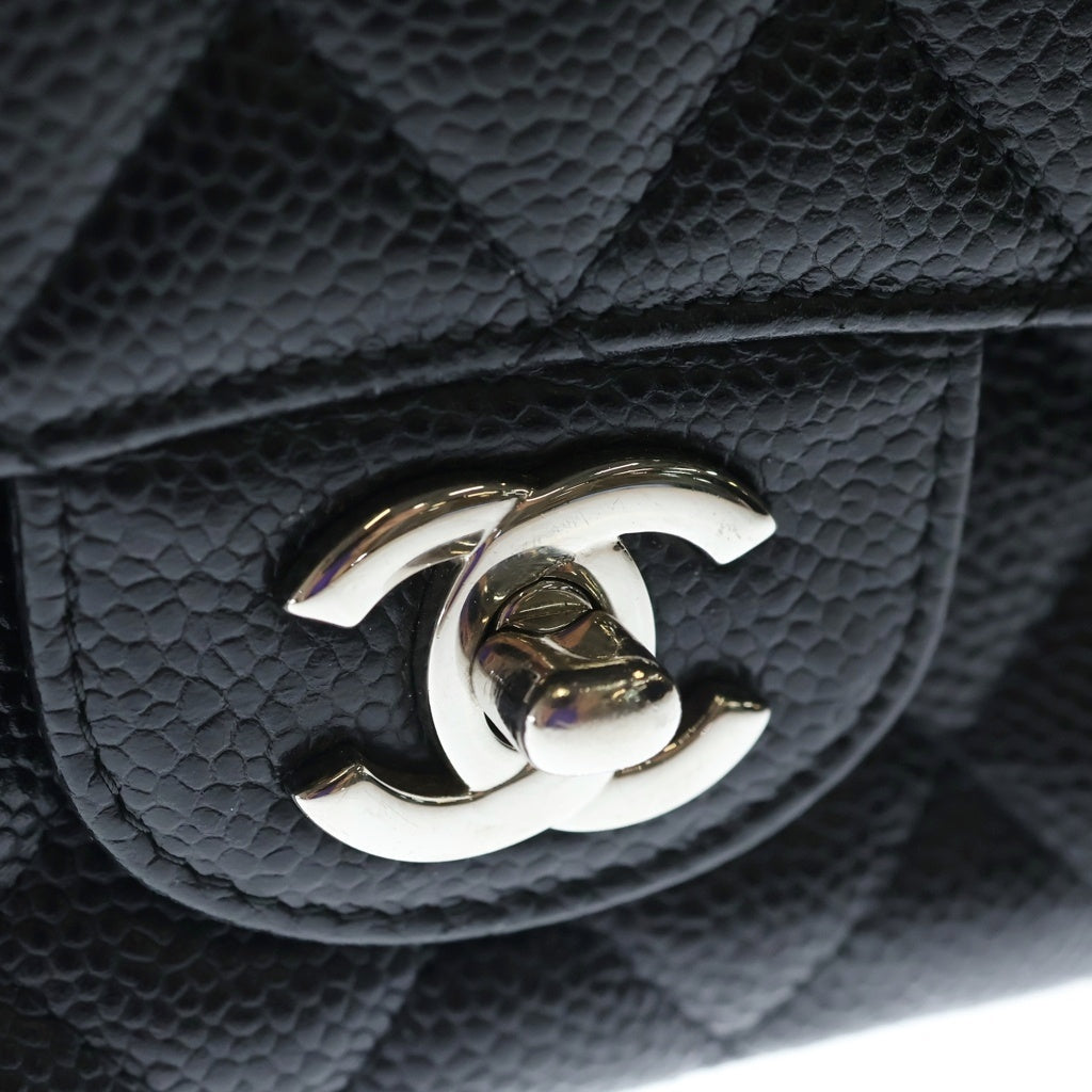 CHANEL(シャネル) マトラッセ25 WフラップWチェーンショルダーバッグ ブラック キャビアスキン A01112 シルバー金具 レディース
