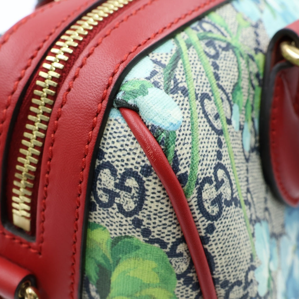 GUCCI(グッチ) GGブルームス PVC レザー 2WAY ミニボストン ハンド ショルダーバッグ ゴールド金具 ネイビー/レッド 546314 レディース