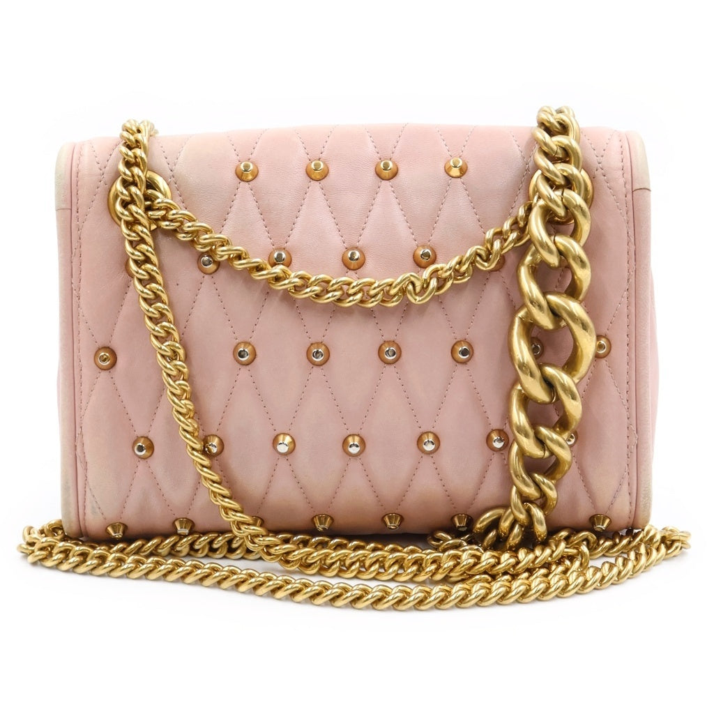 miumiu(ミュウミュウ) スタッズ キルティング レザー チェーン ショルダーバッグ ゴールド金具 ピンク 5BD041 レディース