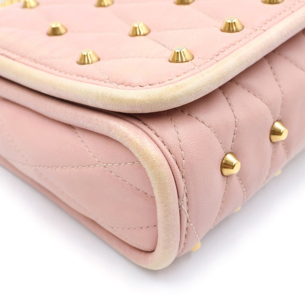 miumiu(ミュウミュウ) スタッズ キルティング レザー チェーン ショルダーバッグ ゴールド金具 ピンク 5BD041 レディース