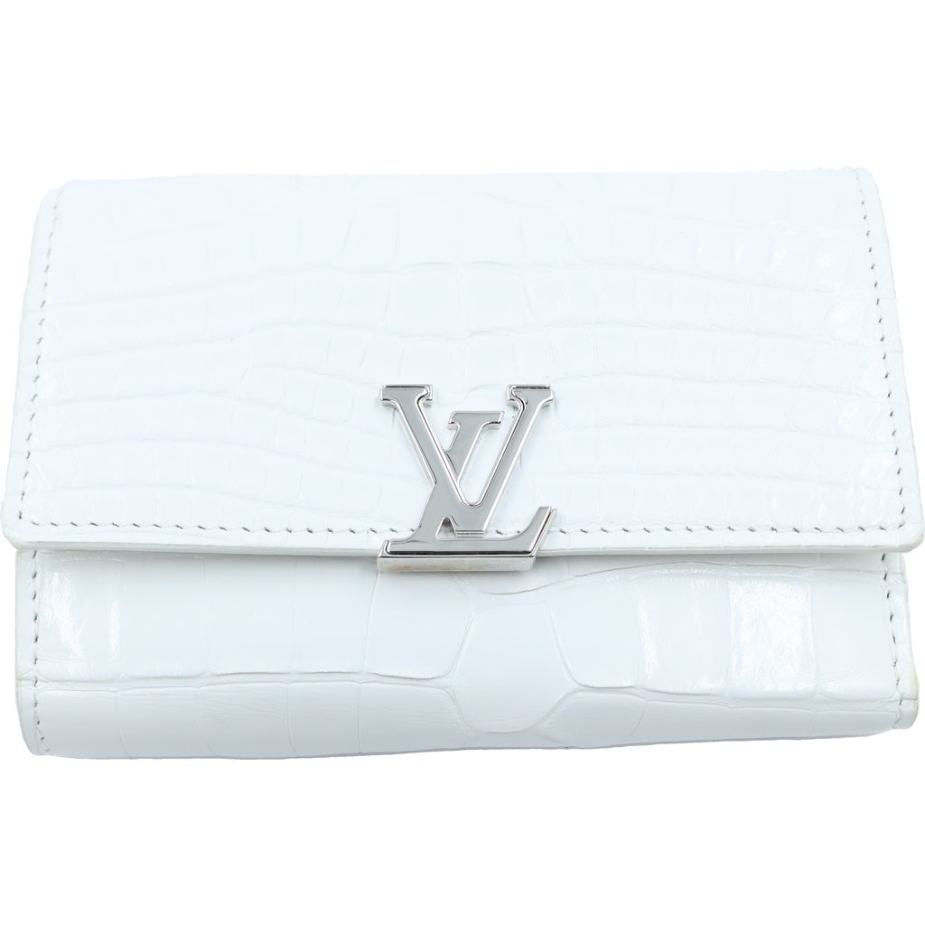 LOUIS VUITTON(ルイヴィトン) ポルトフォイユ・カプシーヌ コンパクトウォレット 三つ折り財布 ホワイト クロコレザー シルバー金具 レディース