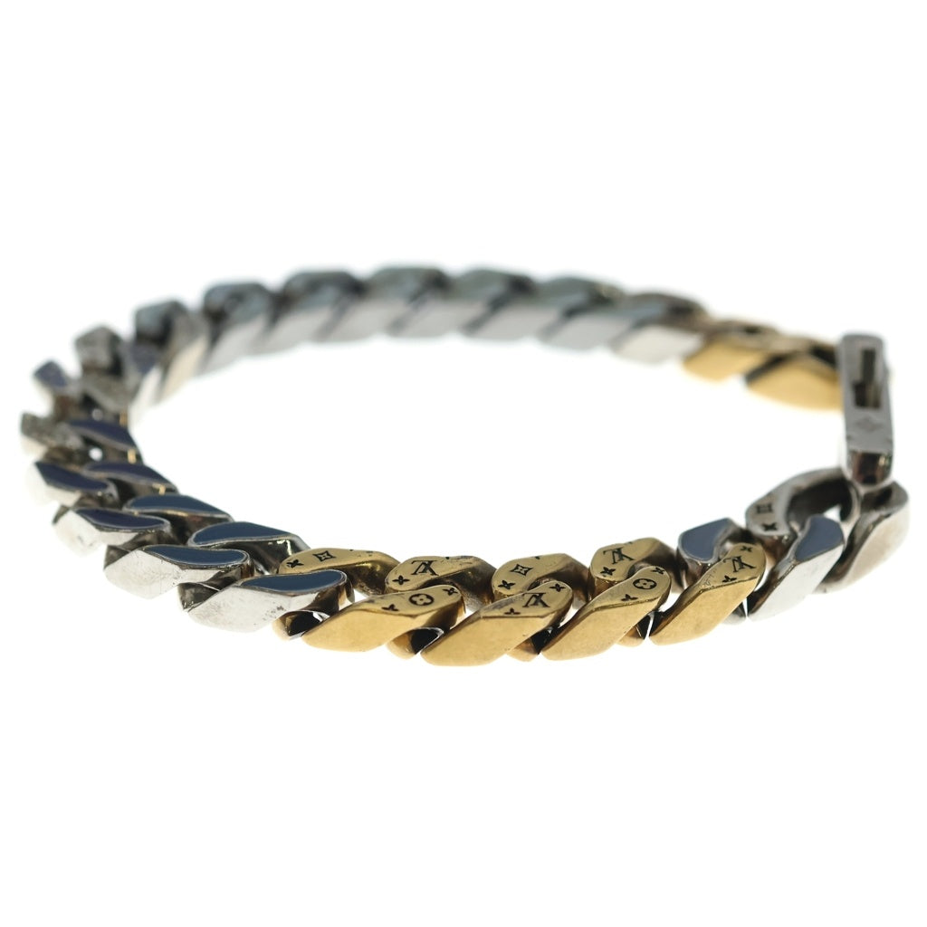 LOUIS VUITTON(ルイヴィトン) モノグラム コリエ チェーンリンクス パッチーズ ストラス ラインストーン メタル チェーンブレスレット #L シルバー/ゴールド/ブルー MP2777 レディース