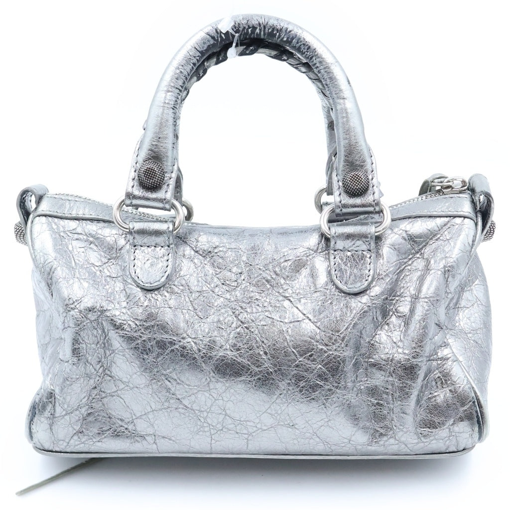 BALENCIAGA(バレンシアガ) ル・カゴール ミニ ダッフルバッグ 2WAYハンドバッグ ショルダーバッグ ミニバッグ シルバー レザー 743356 シルバー金具 レディース