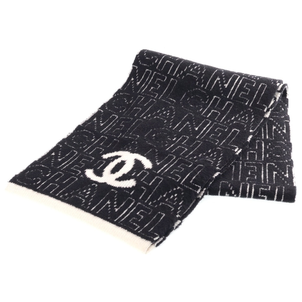 CHANEL(シャネル) ココマーク ロゴ マフラー ストール ブラック×ホワイト カシミヤ レディース