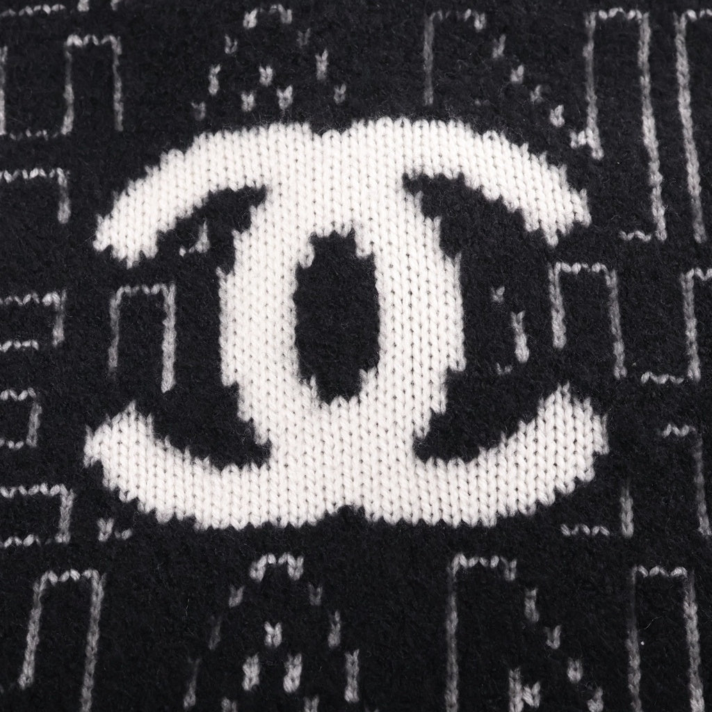 CHANEL(シャネル) ココマーク ロゴ マフラー ストール ブラック×ホワイト カシミヤ レディース