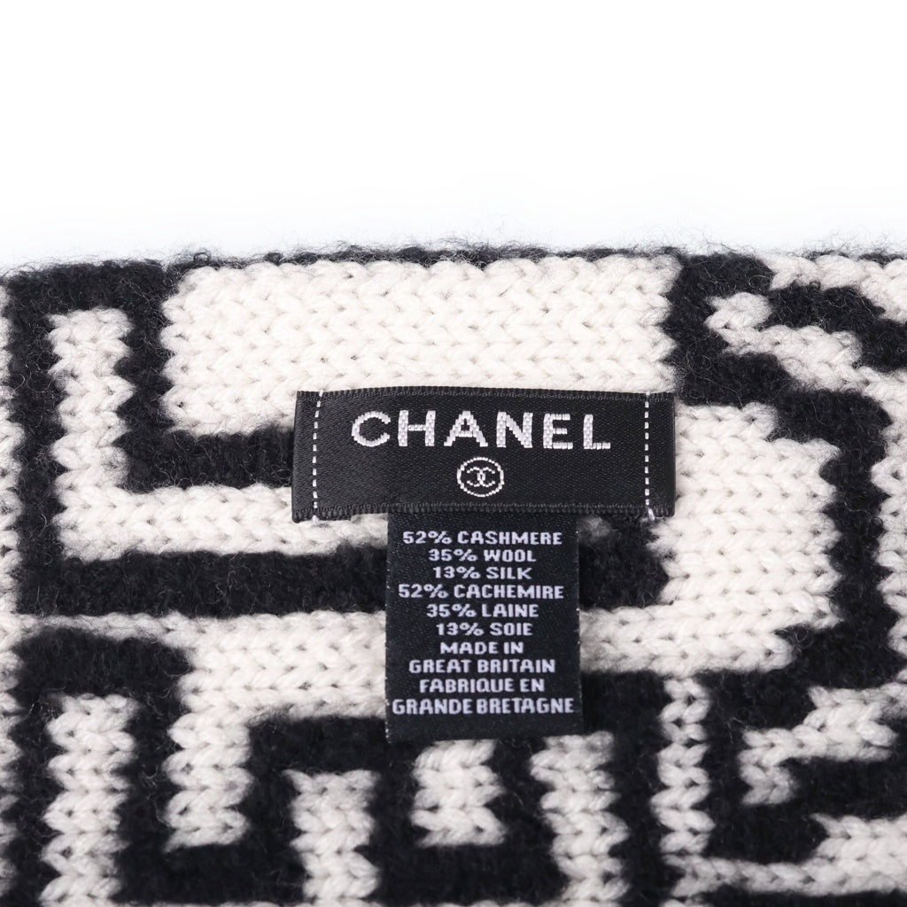 CHANEL(シャネル) ココマーク ロゴ マフラー ストール ブラック×ホワイト カシミヤ レディース