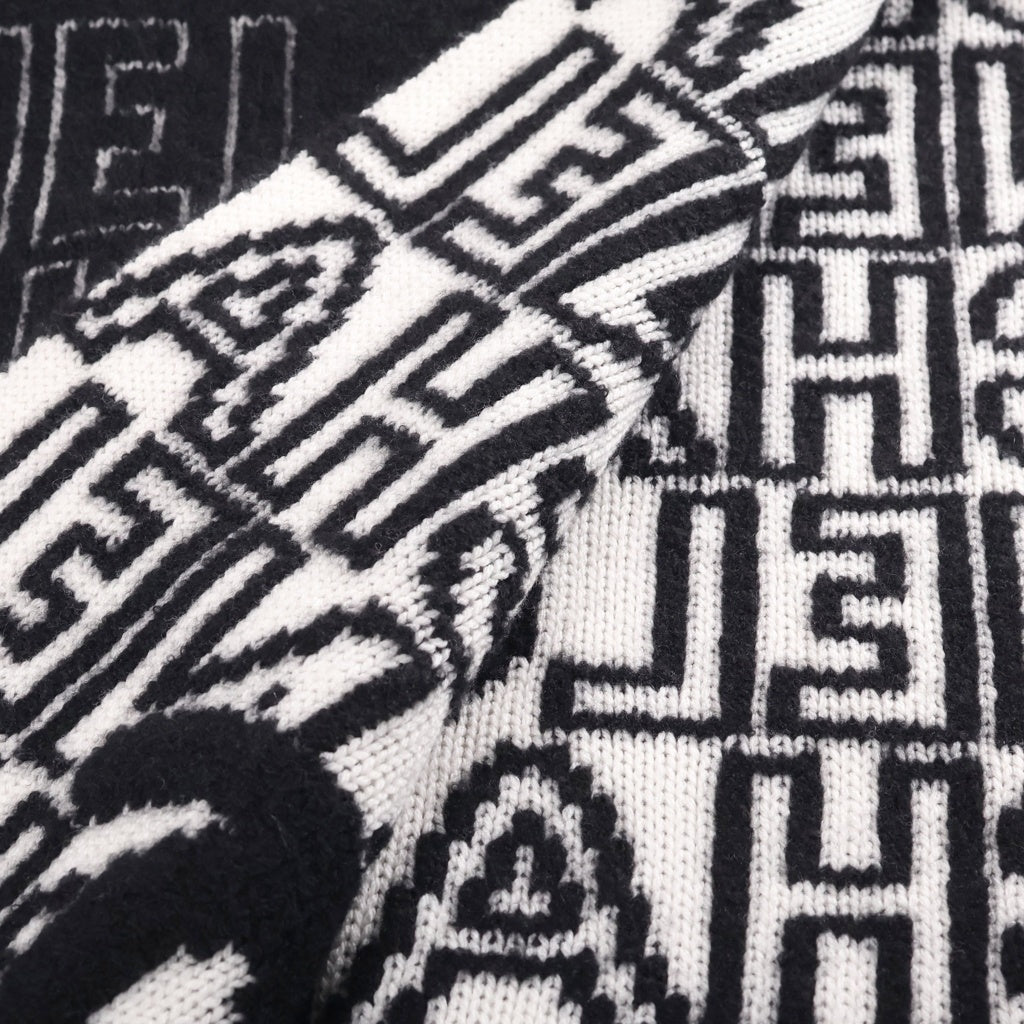 CHANEL(シャネル) ココマーク ロゴ マフラー ストール ブラック×ホワイト カシミヤ レディース