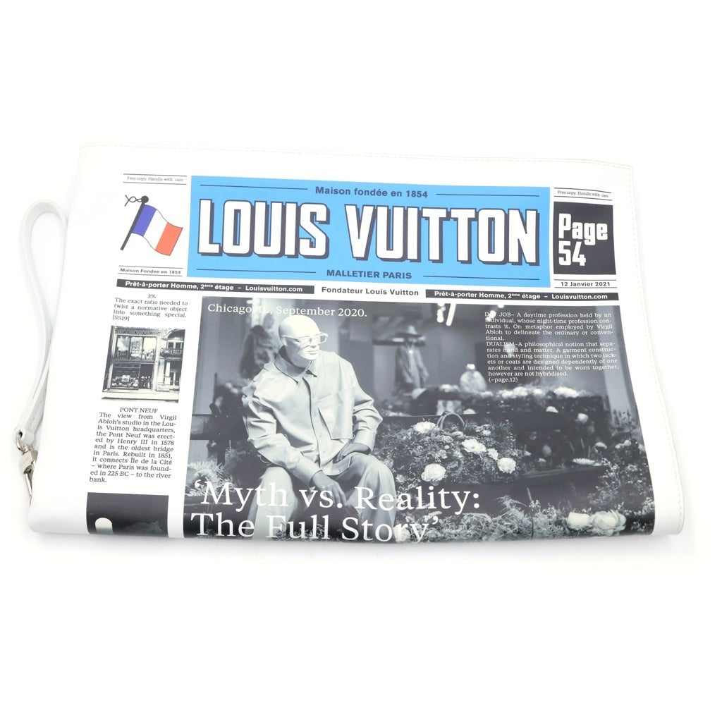 LOUIS VUITTON(ルイヴィトン) ニュースペーパー クラッチバッグ セカンドバッグ ホワイト レザー M80849 シルバー金具