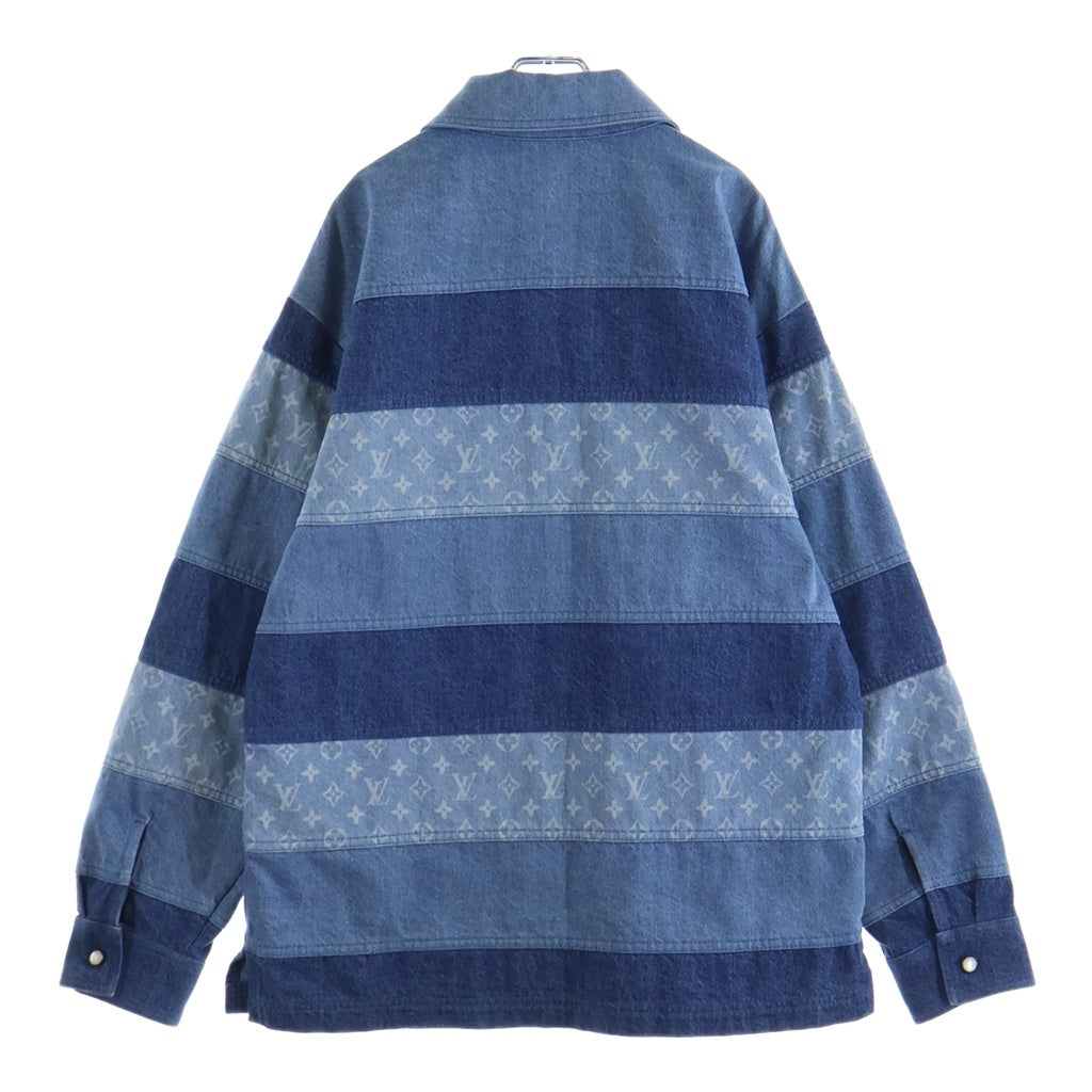 LOUIS VUITTON(ルイヴィトン) モノグラムパッチワーク デニムロングスリーブ 切り替えポロシャツ インディゴブルー 1AFQBU