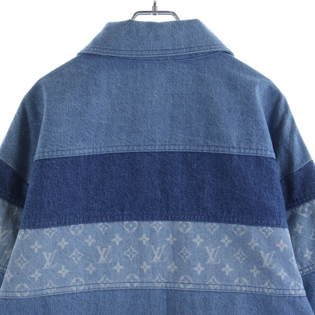 LOUIS VUITTON(ルイヴィトン) モノグラムパッチワーク デニムロングスリーブ 切り替えポロシャツ インディゴブルー 1AFQBU