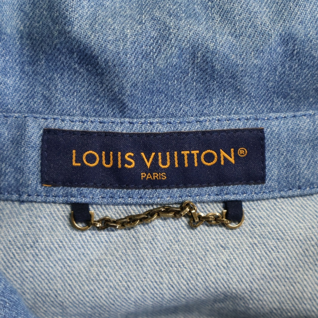 LOUIS VUITTON(ルイヴィトン) モノグラムパッチワーク デニムロングスリーブ 切り替えポロシャツ インディゴブルー 1AFQBU