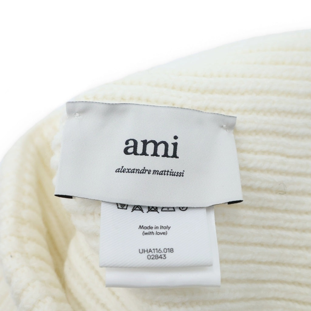 ami paris(アミパリス) ロゴ刺繍ニット帽 アイボリー ホワイト レディース