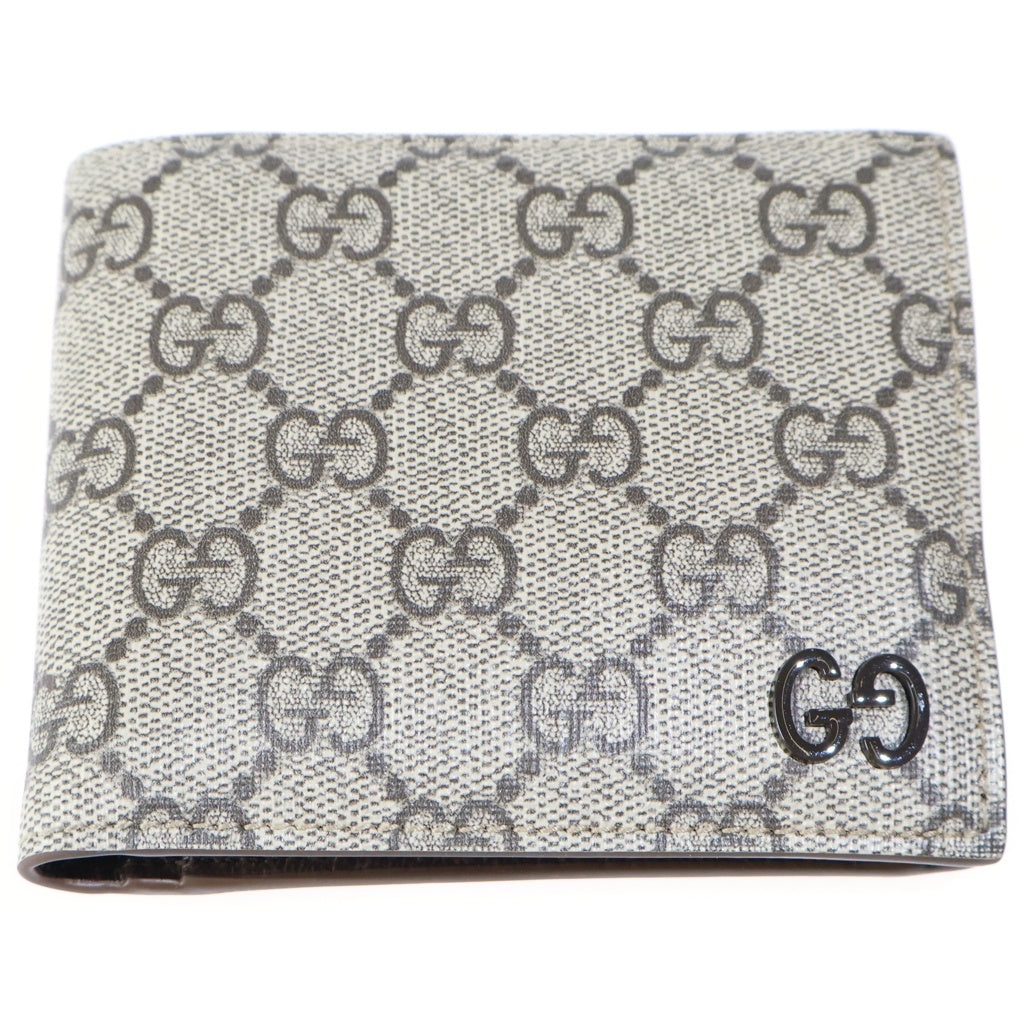 GUCCI(グッチ) GGスプリーム コンパクトウォレット 二つ折り財布 カードケース ベージュ PVC 768244