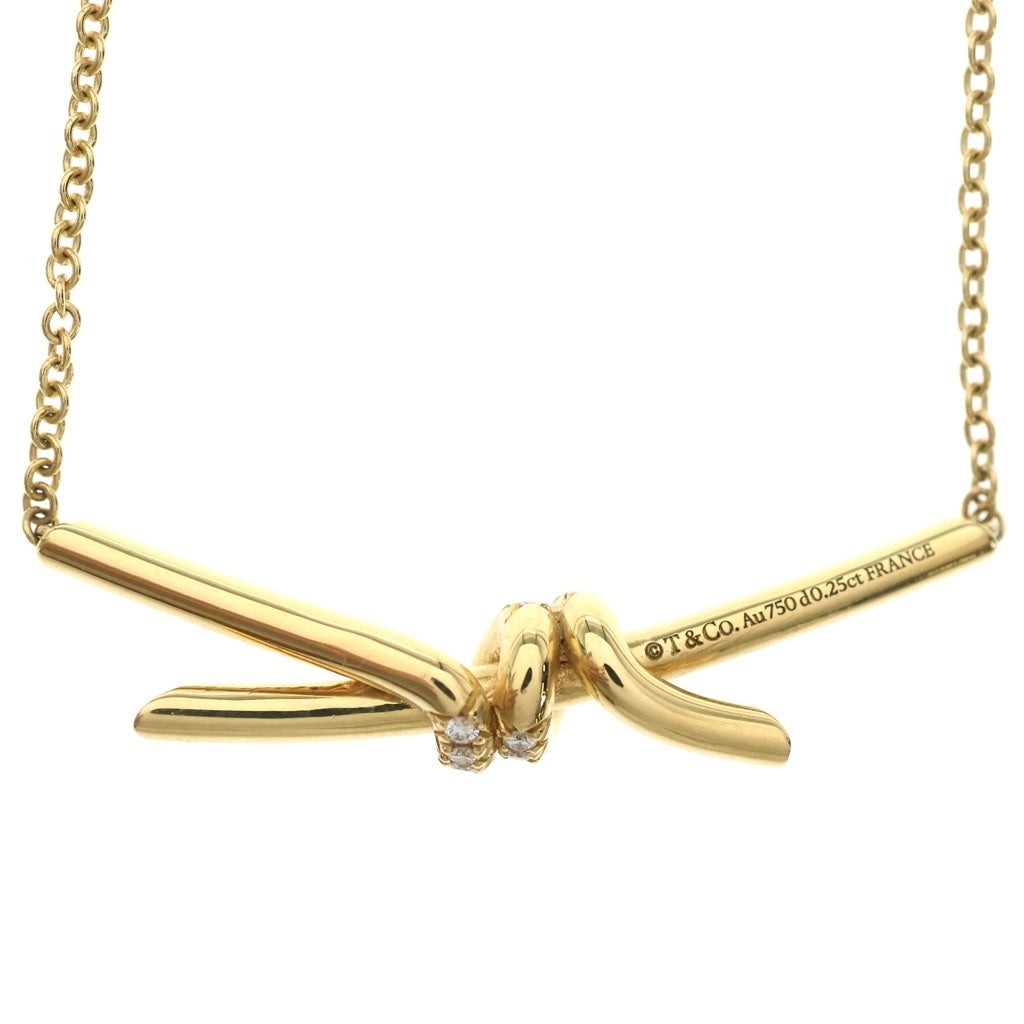 TIFFANY & Co.(ティファニー) ノットネックレス ダイヤ ペンダント チェーン イエローゴールド Au750YG D0.25ct レディース