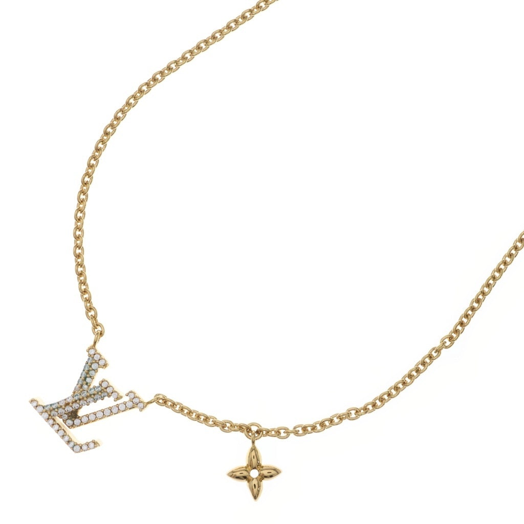 LOUIS VUITTON(ルイヴィトン) LVアイコニック ロゴラインストーン ペンダント ネックレス チェーン GP M00596 レディース