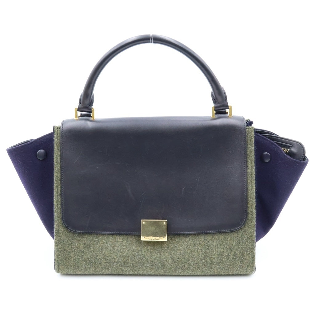 CELINE(セリーヌ) トラペーズ 2WAYハンドバッグ ショルダーバッグ ブラック×カーキ×パープル レザー ゴールド金具 レディース