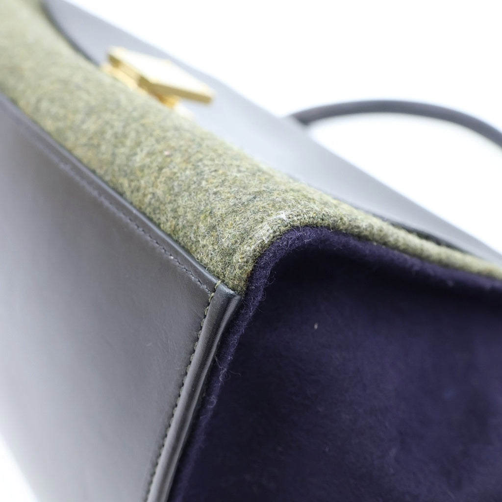 CELINE(セリーヌ) トラペーズ 2WAYハンドバッグ ショルダーバッグ ブラック×カーキ×パープル レザー ゴールド金具 レディース