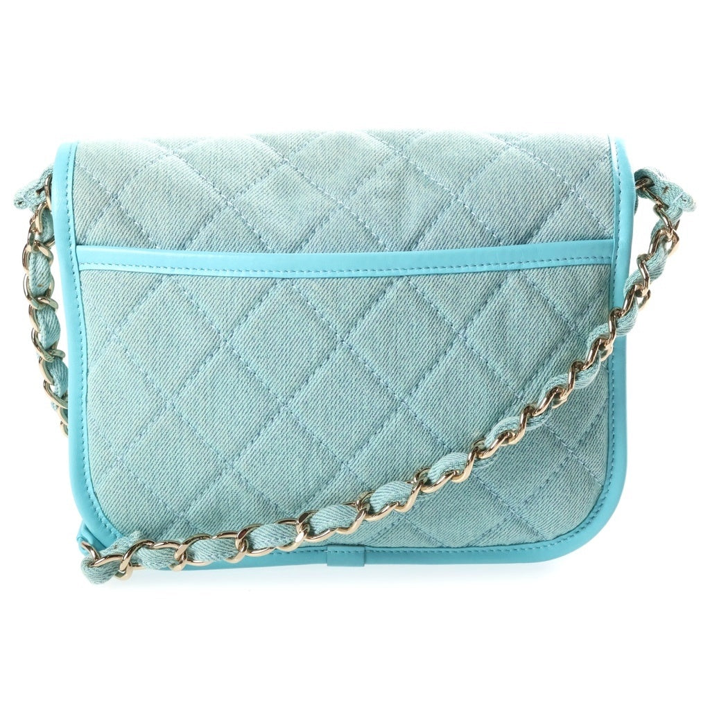 CHANEL(シャネル) ココマーク マトラッセ チェーンショルダー ライトブルー キャンバス×レザー ゴールド金具 AS2537 レディース