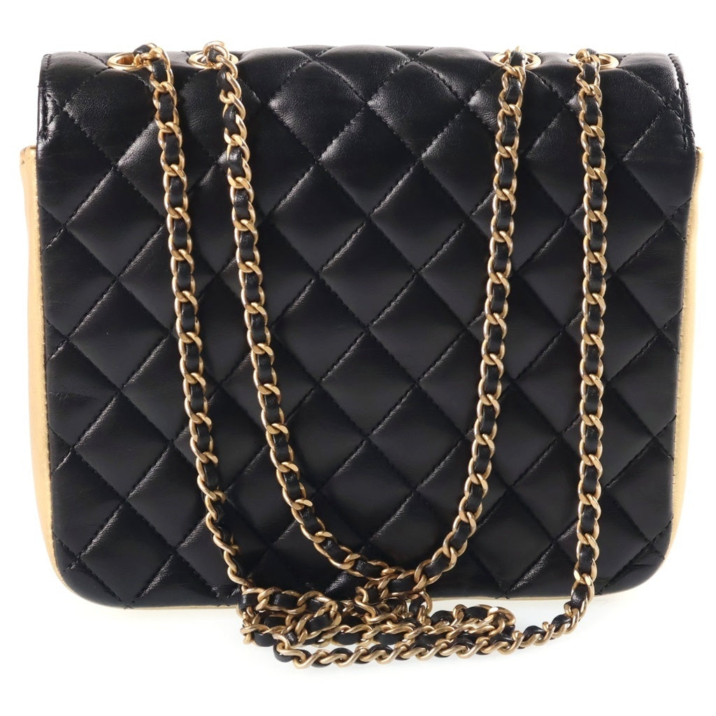 CHANEL(シャネル) ココマーク マトラッセ チェーン ショルダーバッグ ブラック×ゴールド ラムスキン レディース