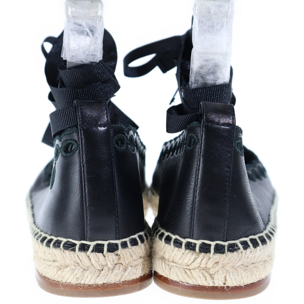 HERMES(エルメス) エスパドリュー レース フラットシューズ レザーパンプス ブラック #37 レディース