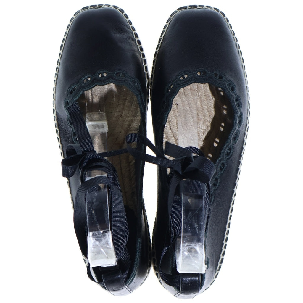 HERMES(エルメス) エスパドリュー レース フラットシューズ レザーパンプス ブラック #37 レディース