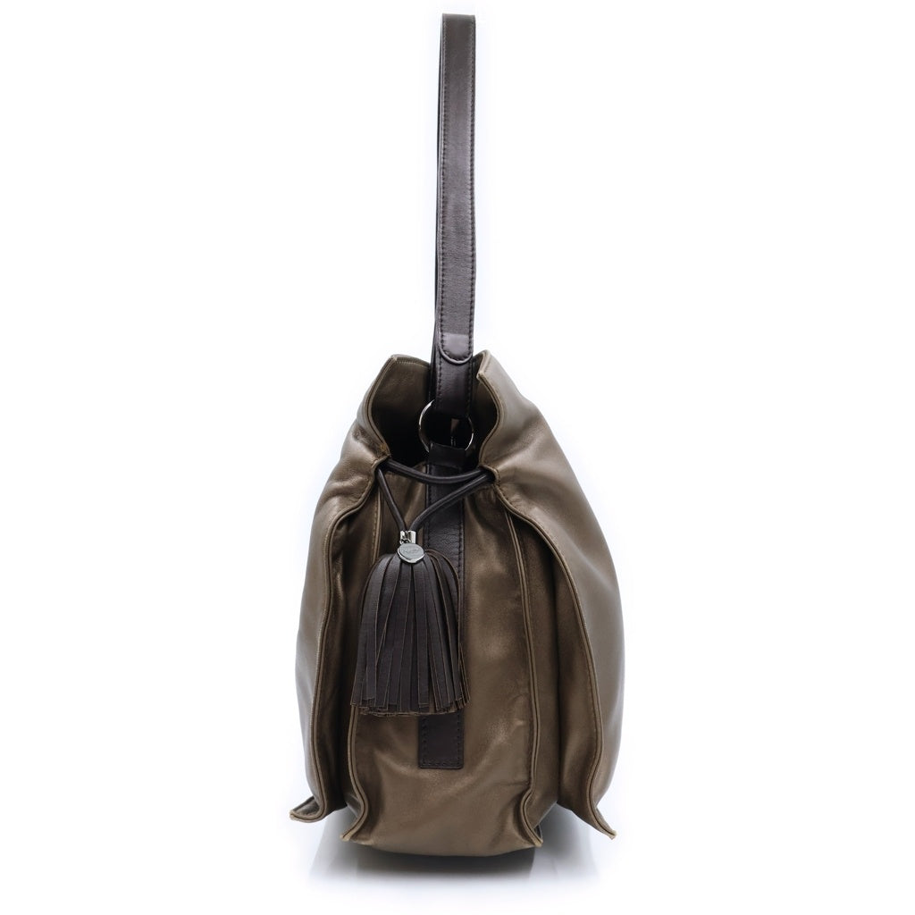 LOEWE(ロエベ) フラメンコ ナッパレザー シルバー金具 フリンジ タッセル 2WAY ショルダーバッグ ハンドバッグ カーキ レディース