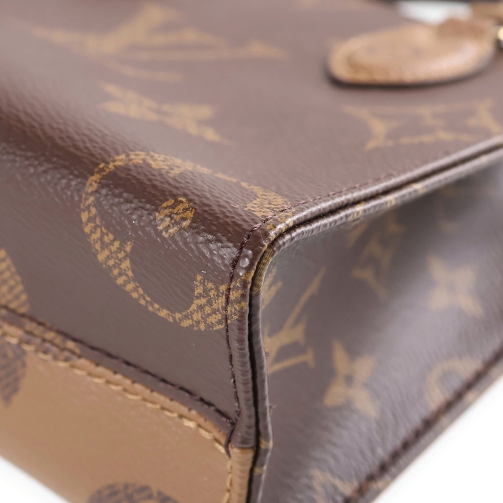 LOUIS VUITTON(ルイヴィトン) モノグラムリバース オンザゴーBB 2WAYハンドバッグ ショルダーバッグ ブラウン レザー×PVC M46839 ゴールド金具 レディース