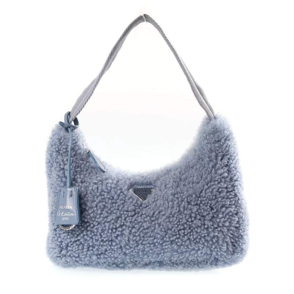 PRADA(プラダ) Re-edition 2000 ハンドバッグ ミニバッグ ライトブルー ボア 1NE515 シルバー金具 レディース