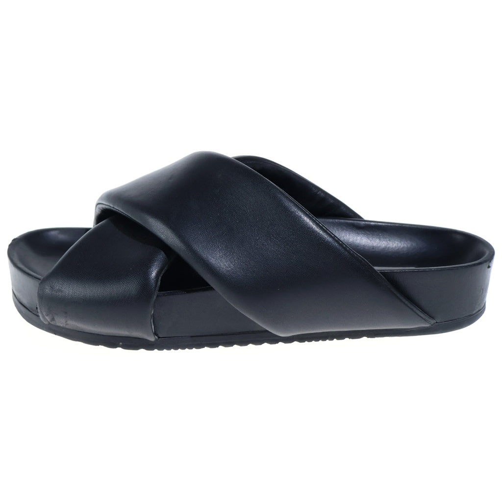 JIL SANDER(ジルサンダー) パデッド クロス ストラップ レザー スライドサンダル フラットサンダル #43 ブラック