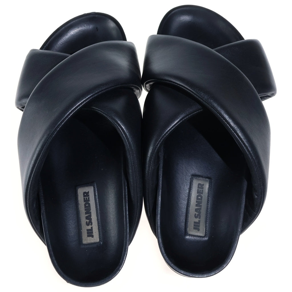 JIL SANDER(ジルサンダー) パデッド クロス ストラップ レザー スライドサンダル フラットサンダル #43 ブラック