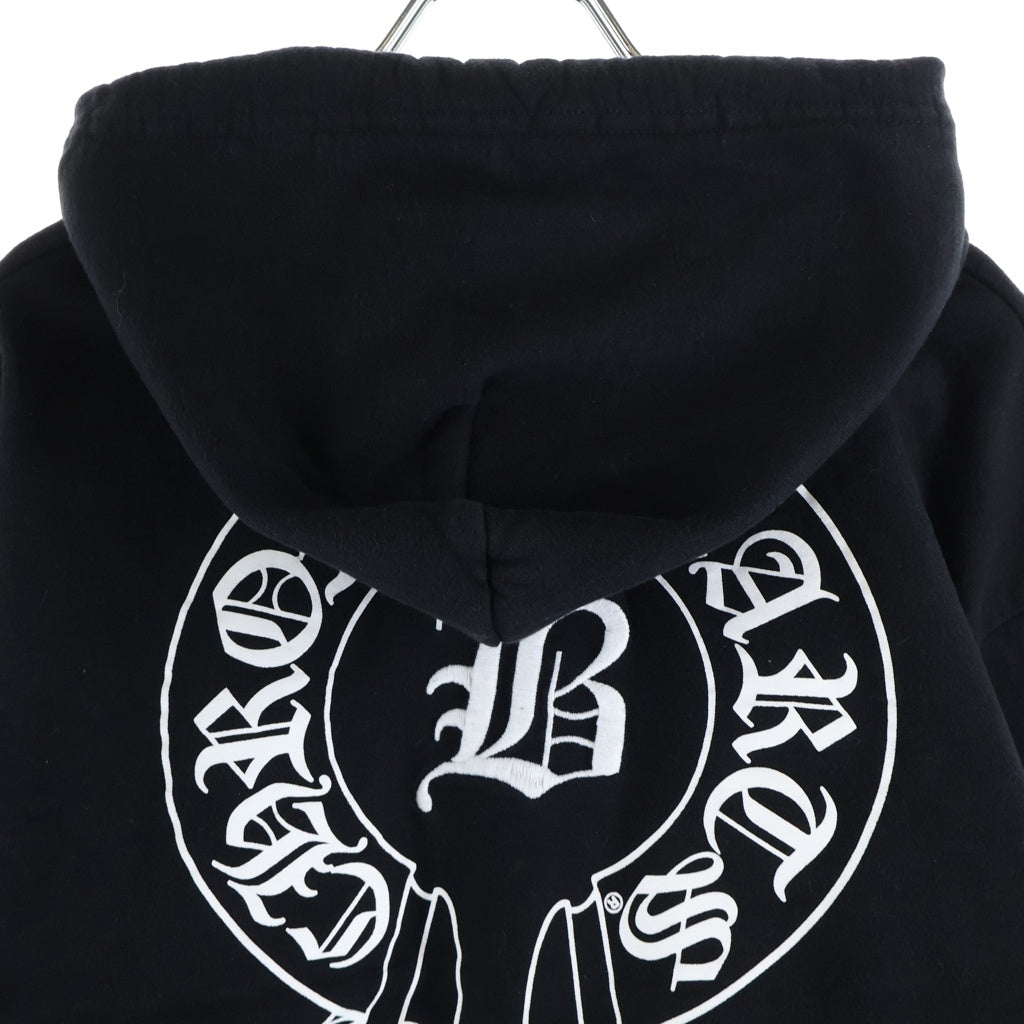 CHROME HEARTS(クロムハーツ) ロゴ刺繍 コットン クロップドパーカー 裏起毛 フーデッドパーカー #SM/MD ブラック/ホワイト レディース