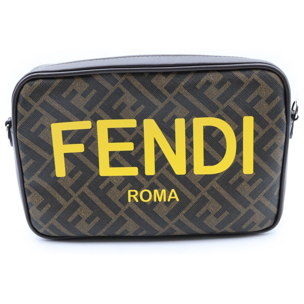 FENDI(フェンディ) ダイアゴナル カメラケース ズッカ ショルダーバッグ ブラウン レザー×PVC 7M0286 シルバー金具 レディース