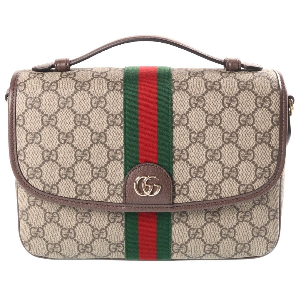 GUCCI(グッチ) オフィディア ミディアム 2WAYトップハンドルバッグ ショルダーバッグ ベージュ ブラウン レザー×PVC 836842 ゴールド金具 レディース
