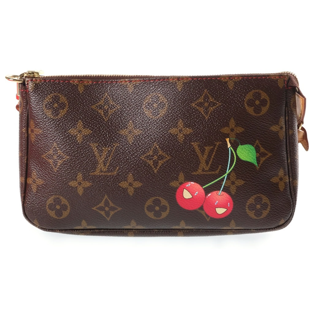 LOUIS VUITTON(ルイヴィトン) モノグラムチェリー ポシェットアクセソワール ミニハンドバッグ ブラウン レザー×PVC M95008 ゴールド金具 レディース