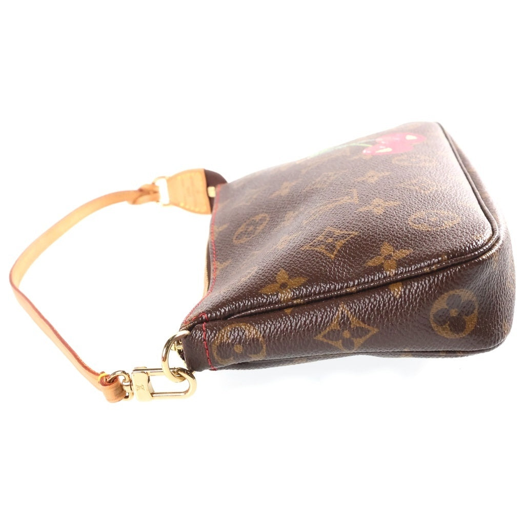 LOUIS VUITTON(ルイヴィトン) モノグラムチェリー ポシェットアクセソワール ミニハンドバッグ ブラウン レザー×PVC M95008 ゴールド金具 レディース