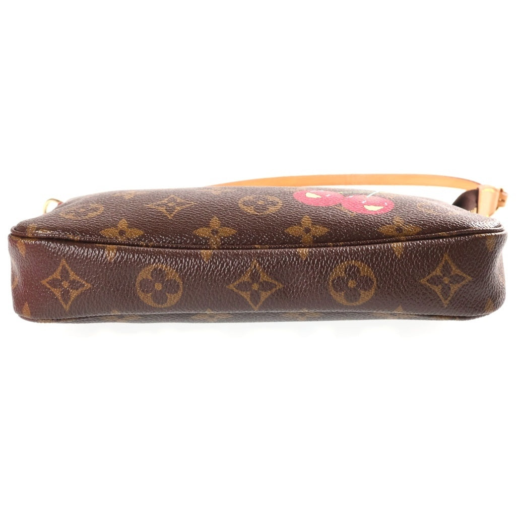 LOUIS VUITTON(ルイヴィトン) モノグラムチェリー ポシェットアクセソワール ミニハンドバッグ ブラウン レザー×PVC M95008 ゴールド金具 レディース