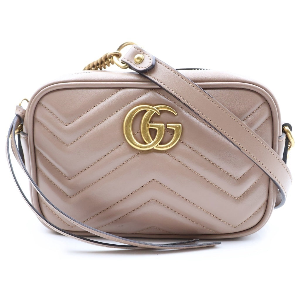 GUCCI(グッチ) GGマーモント ミニショルダーバッグ ローズピンク レザー 448065 ゴールド金具