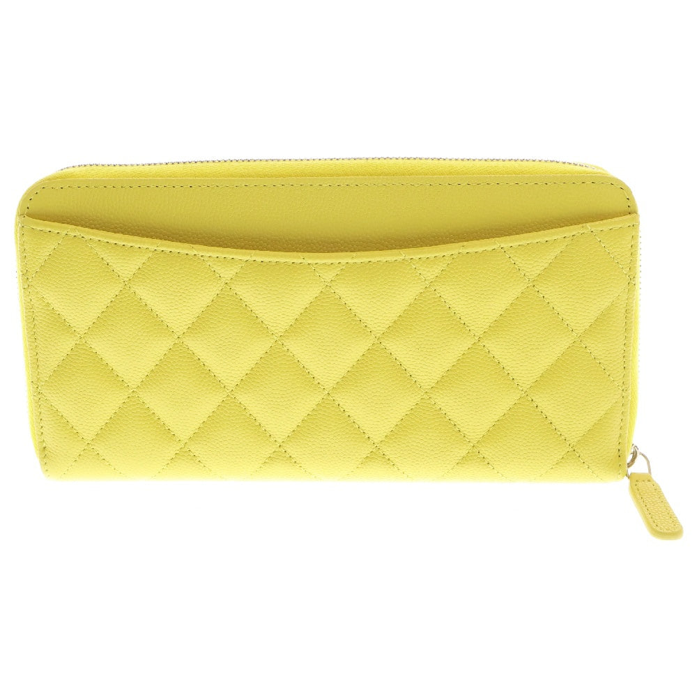 CHANEL(シャネル) マトラッセ クラシック ラウンドファスナー長財布 キャビアスキン イエロー ゴールド金具 AP0242