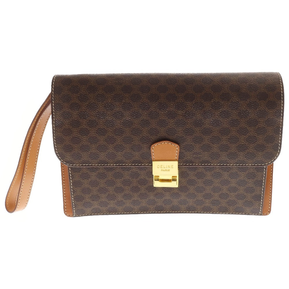 CELINE(セリーヌ) マカダム クラッチバッグ ブラウン レザー ゴールド金具 ポーチ
