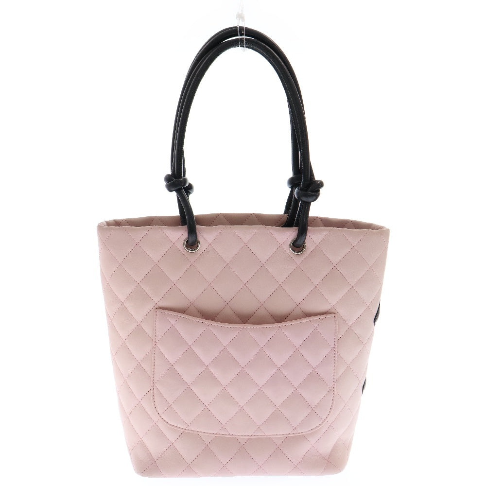 CHANEL(シャネル) カンボンライン ミディアム トート ハンドバッグ ピンク×ブラック ラムスキン