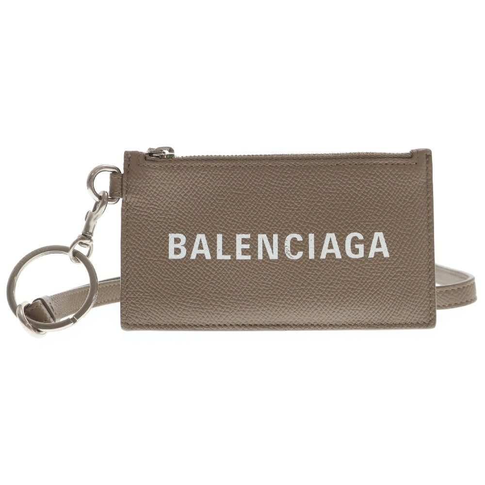 BALENCIAGA(バレンシアガ) CASH ストラップ付 ロゴ レザー カードケース コインケース ブラウン 594548