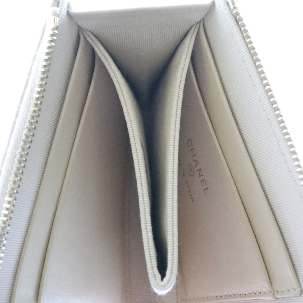 CHANEL(シャネル) ココマーク ラインストーン キャビアスキン レザーコンパクトジップウォレット 財布 ベージュ
