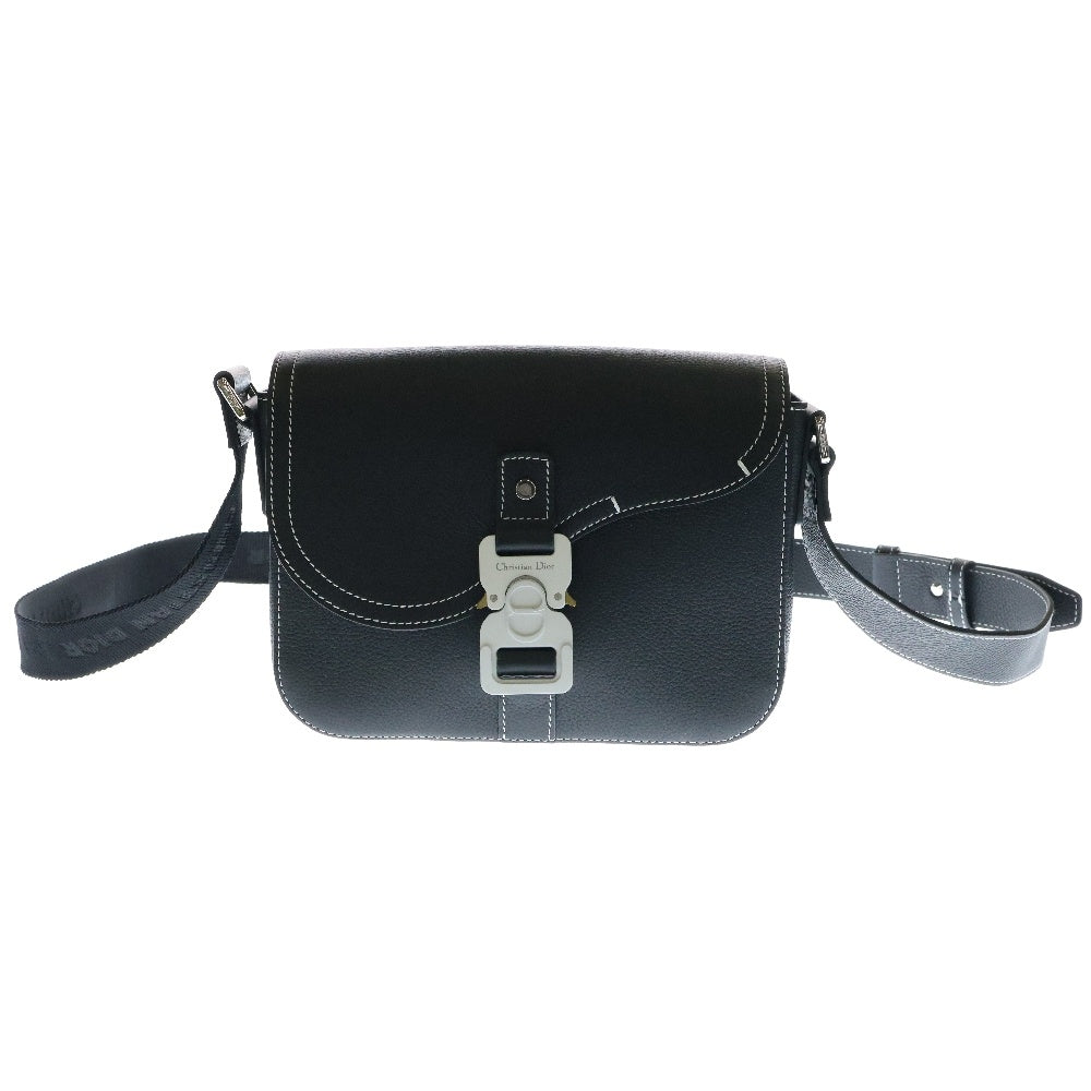 Christian Dior(クリスチャンディオール) Saddle サドル フラップ付 カーフスキン メッセンジャーバッグ ショルダーバッグ ブラック 1ADPO049YKK_H00N