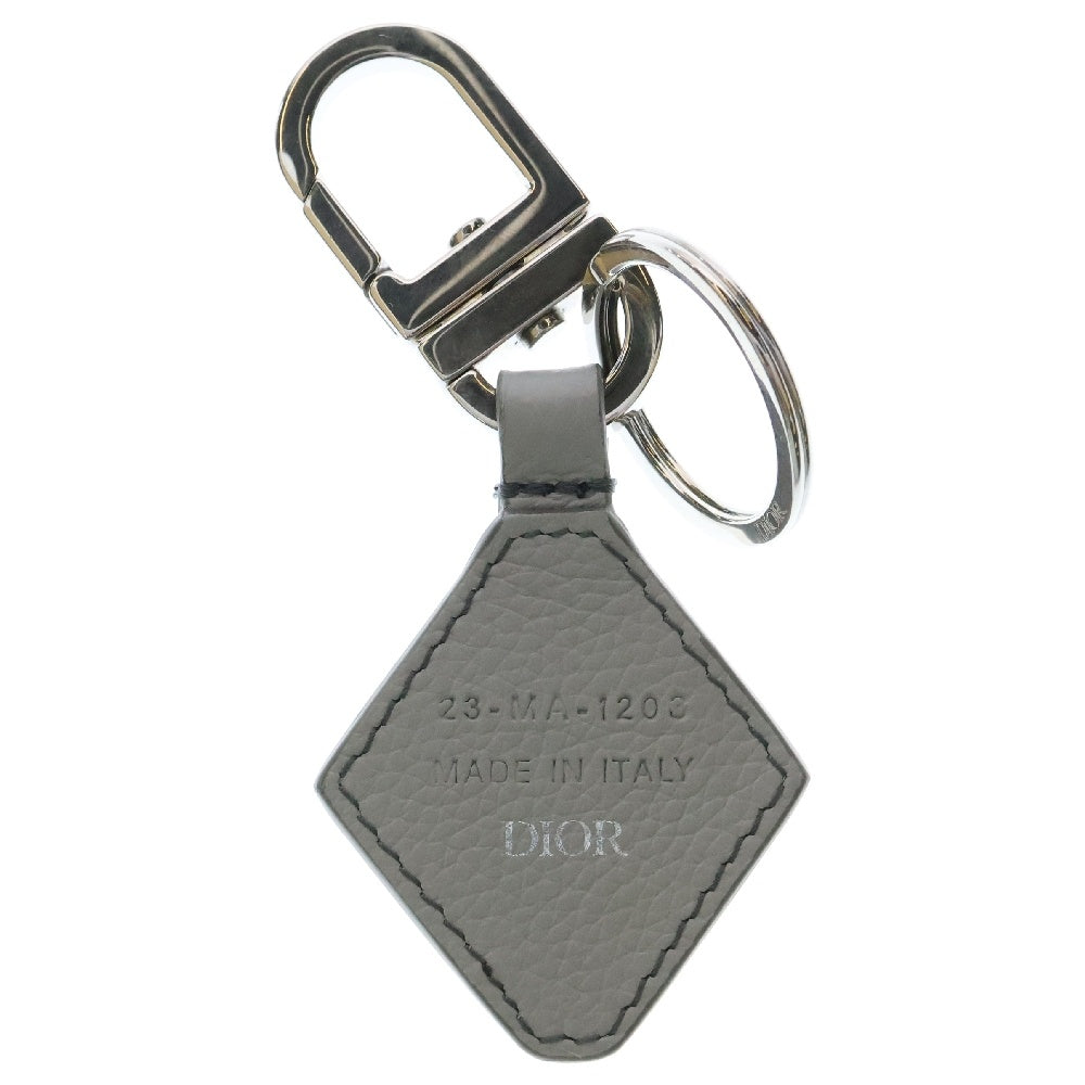Christian Dior(クリスチャンディオール) チャーム グレー レザー キーリング キーホルダー シルバー金具