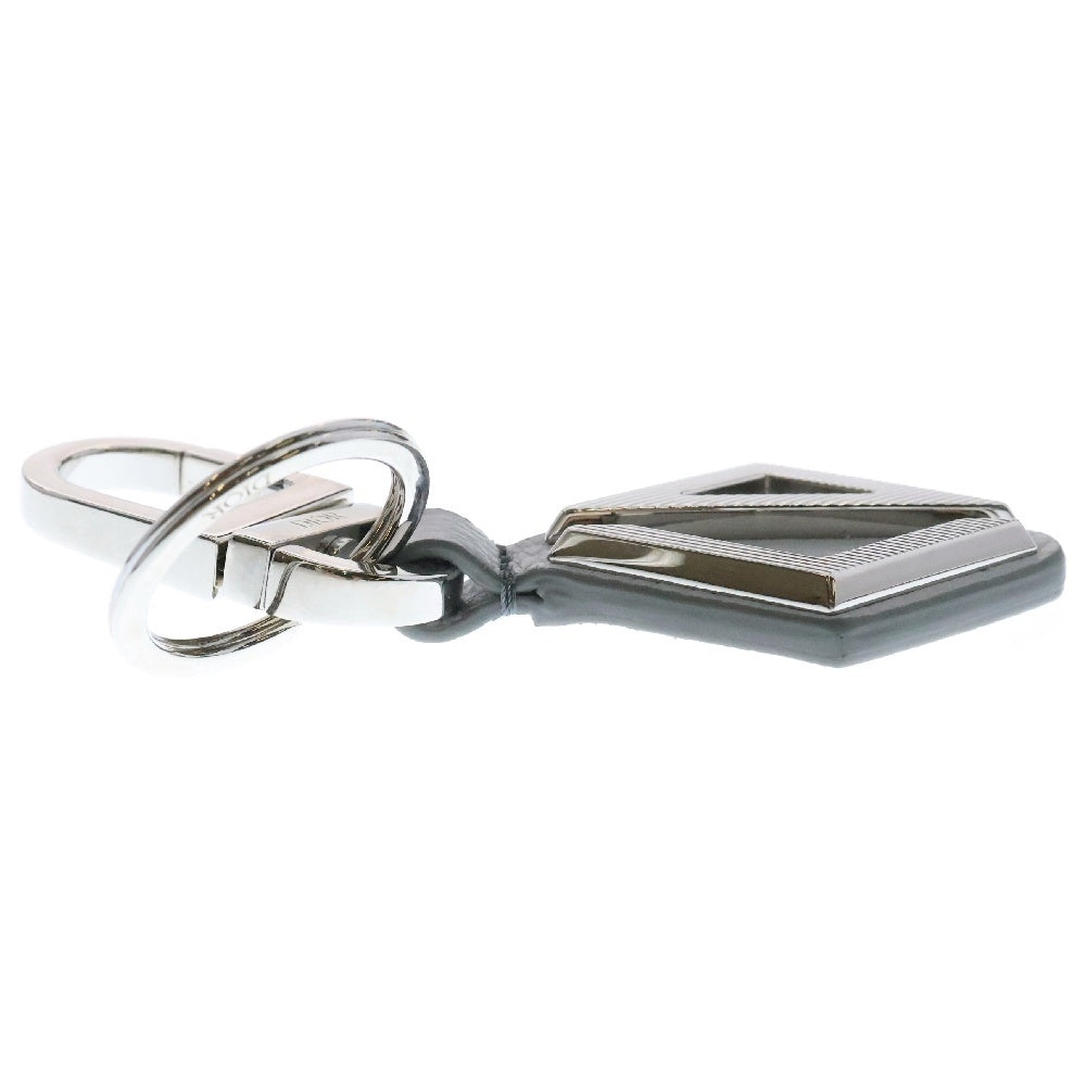 Christian Dior(クリスチャンディオール) チャーム グレー レザー キーリング キーホルダー シルバー金具